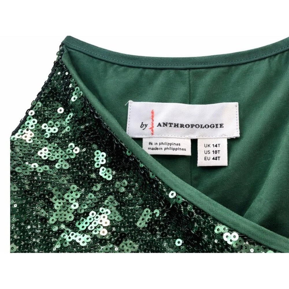 Anthropologie Emerald Green Sequin Wide-Leg Pants - Picture 6 of 8